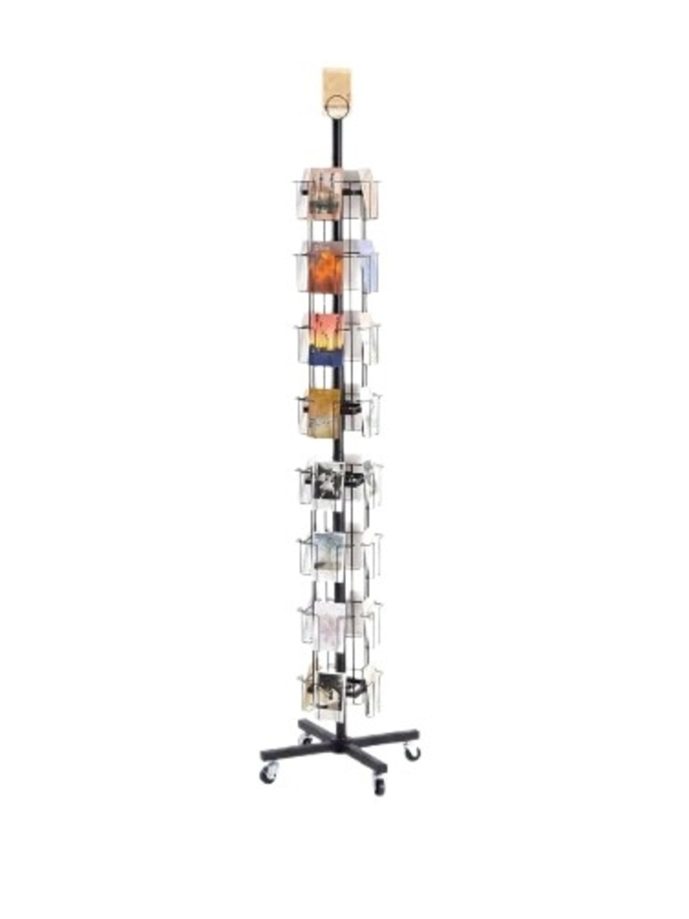 8 Tier Black Rotating Card 32 Display Rack - Vertical Spinner